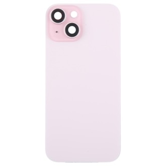 For iPhone 15 Plus Glass Battery Back Cover with Camera Lens Cover(Pink)