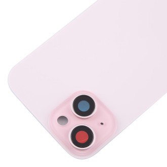 For iPhone 15 Plus Glass Battery Back Cover with Camera Lens Cover(Pink)