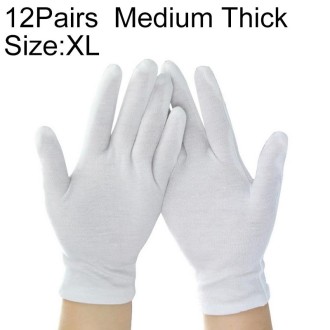 12 Pairs Pure Cotton Working Gloves, Medium Thick Size：XL