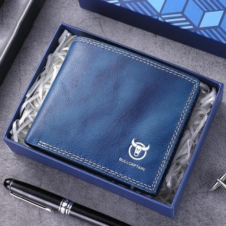 BULL CAPTAIN 032 Vintage Leather Wallets Coins Card Holder Wallet(Haze Blue)