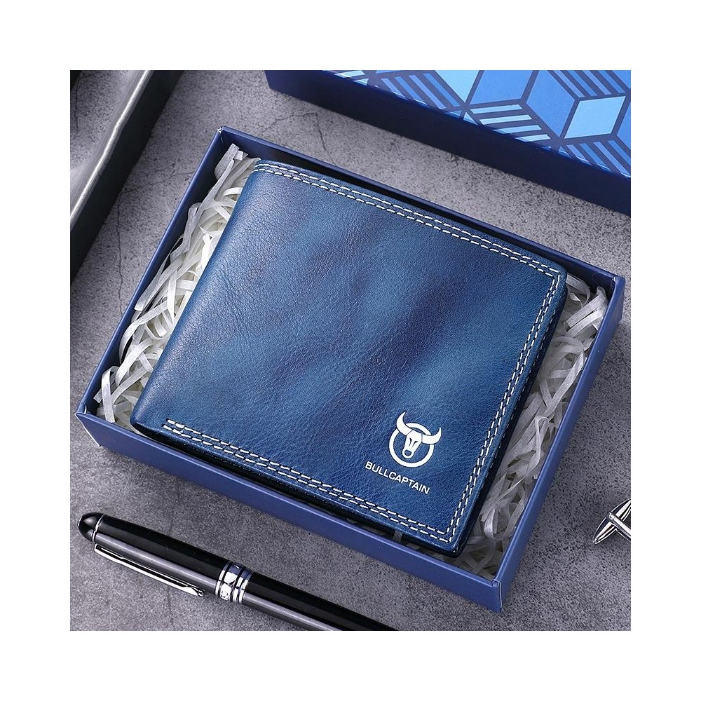 BULL CAPTAIN 032 Vintage Leather Wallets Coins Card Holder Wallet(Haze Blue)