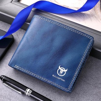 BULL CAPTAIN 032 Vintage Leather Wallets Coins Card Holder Wallet(Haze Blue)