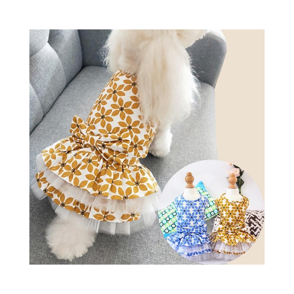 Pet Clothes Spring and Summer Cotton Small Dog Princess Pet Skirt, Size:L(Yellow Maple Leaf)