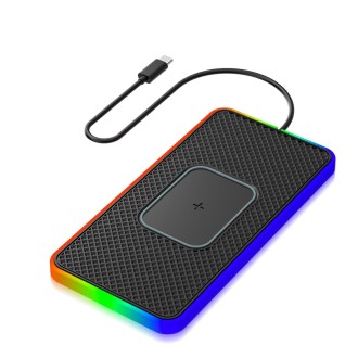 2 In 1 15W Car Mobile Phone Wireless Charger Non-slip Mat with Colorful Light USB-C/Type-C Cable 0.3m