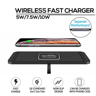 POLMXS C1 15W Car Anti-Skid Mats Wireless Charger With 1m USB Data Cable(Black)