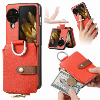 For OPPO Find N3 Flip Vertical Flip Zipper Wallet Ring Leather Phone Case(Orange)