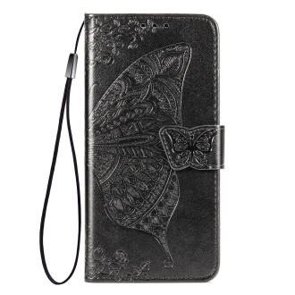 For Arrows NX9 F-52A Butterfly Love Flower Embossed Horizontal Flip Leather Case with Bracket / Card Slot / Wallet / Lanyard(Bla