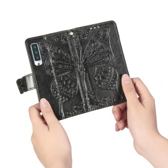 For Arrows NX9 F-52A Butterfly Love Flower Embossed Horizontal Flip Leather Case with Bracket / Card Slot / Wallet / Lanyard(Bla