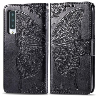 For Arrows NX9 F-52A Butterfly Love Flower Embossed Horizontal Flip Leather Case with Bracket / Card Slot / Wallet / Lanyard(Bla