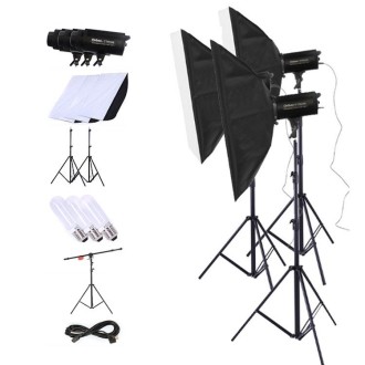 TRIOPO Oubao TTR300W 60x90cm Studio Softbox + 2.8m Tripod Mount + 3x E27 150W Light Bulb Photography Lighting Set