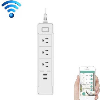 C198A 2 USB Ports + 3 US Sockets WiFi Smart Power Plug Socket, Compatible with Alexa and Google Home, AC 110V-240V, US Plug(Whit