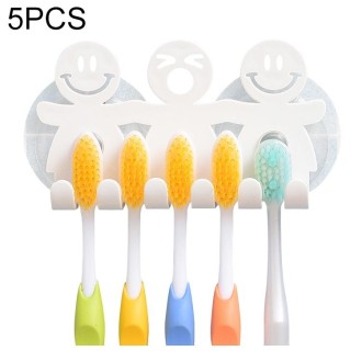 5 PCS Cute Smiley Suction Cup Hanging Toothbrush Holder Plastic Small Person Teeth Holder