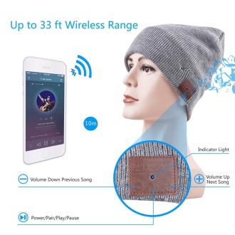 Bluetooth Warm Knit Hat, Supports Phone Answering & Bluetooth Photo Taking & Music Playing (Light Grey)