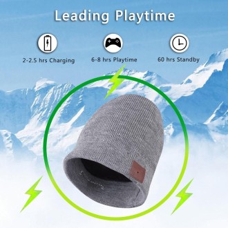 Bluetooth Warm Knit Hat, Supports Phone Answering & Bluetooth Photo Taking & Music Playing (Light Grey)