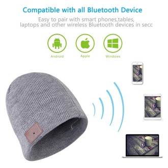 Bluetooth Warm Knit Hat, Supports Phone Answering & Bluetooth Photo Taking & Music Playing (Light Grey)