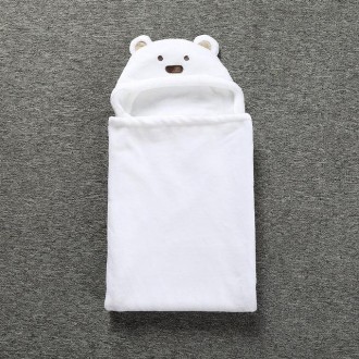 Cute Animal Cartoon Babies Blanket Kids Hooded Bathrobe Toddler Baby Bath Towel(White)