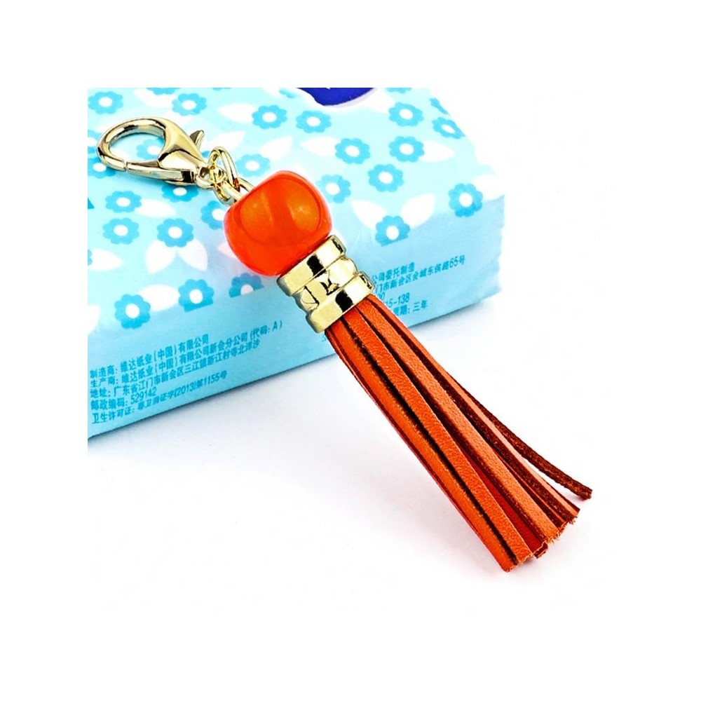 LS02 Cowhide Tassel Keychain Car Hanging Bag Pendant (Orange)