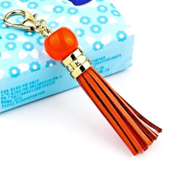 LS02 Cowhide Tassel Keychain Car Hanging Bag Pendant (Orange)