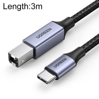 Ugreen Type-C / USB-C to Type-B Printer Nylon Braid Connect Data Cable, Length: 3m