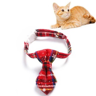 Snowflake Christmas Red Plaid Adjustable Pet Bow Tie Collar Bow Knot Cat Dog Collar, Size:S 17-30cm, Style:Tie