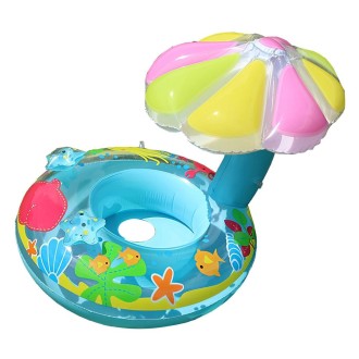 Children Environmental Protection PVC Inflatable Sunshade Mushroom Shape Seat Swimming Ring, Size:67cm(Blue)