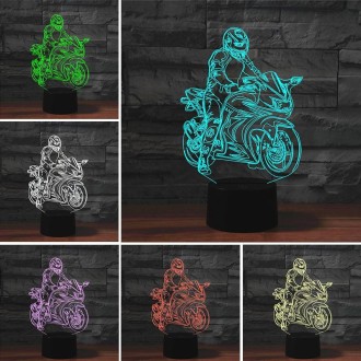 Motorcycle Shape 3D Colorful LED Vision Light Table Lamp, 16 Colors Remote Control Version