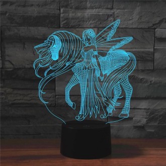 Beauty and Unicorn Shape 3D Colorful LED Vision Light Table Lamp, USB Touch Version