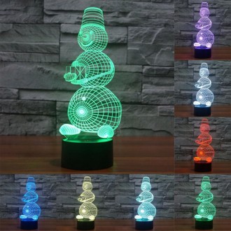 Snowman Style 3D Touch Switch Control LED Light , 7 Color Discoloration Creative Visual Stereo Lamp Desk Lamp Night Light