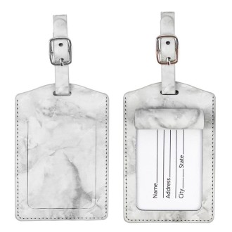 Marbled PU Leather Luggage Tag Oil Edge Sewing With Metal Hardware Buckle(Grey)