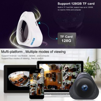 ESCAM Q8 960P 360 Degrees Fisheye Lens 1.3MP WiFi IP Camera, Support Motion Detection / Night Vision, IR Distance: 5-10m, US Plu