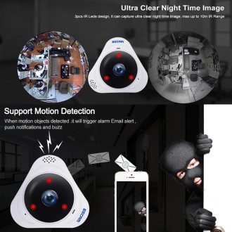 ESCAM Q8 960P 360 Degrees Fisheye Lens 1.3MP WiFi IP Camera, Support Motion Detection / Night Vision, IR Distance: 5-10m, US Plu