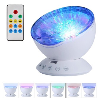 Hypnosis Ocean Wave Projector LED Night Light, 12 LEDs USB Charge Novelty Atmosphere Lamp with Remote Control & 7 Light Modes, S