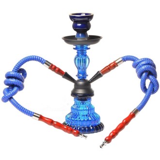 21-1011 Glass Double Pipe Hookah Set (Blue)