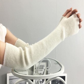 Autumn and Winter Long Thick Warm Cashmere Sleeves Fingerless Fake Sleeves, Size:One Size(Beige White)