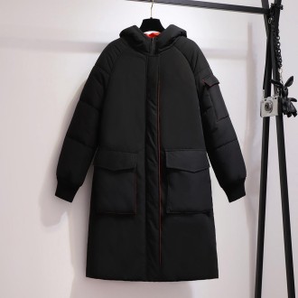 Large Size Long Down Padded Jacket (Color:Black Size:XXXXXL)