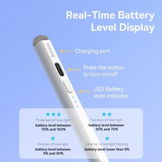 Baseus SXBC060302 2 Series LED Indicators Smooth Capacitive Writing Stylus, Active + Passive Version(White)