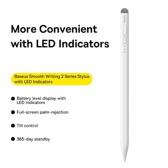 Baseus SXBC060302 2 Series LED Indicators Smooth Capacitive Writing Stylus, Active + Passive Version(White)