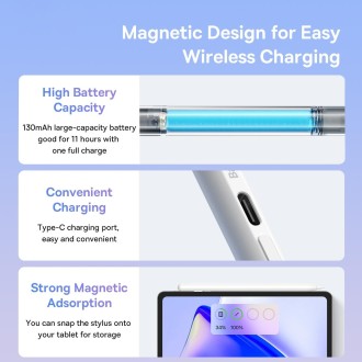 Baseus SXBC060302 2 Series LED Indicators Smooth Capacitive Writing Stylus, Active + Passive Version(White)