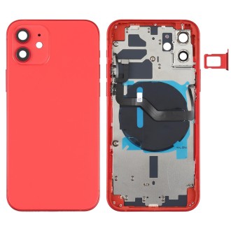 Battery Back Cover (with Side Keys & Card Tray & Power + Volume Flex Cable & Wireless Charging Module) for iPhone 12(Red)