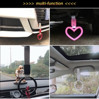 JDM Car Static Belt Decorative Warning Hanging Ring Rear Bumper Warning Ring Car Safety Hand Ring(Heart-Shaped Pink)