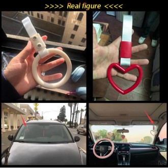 JDM Car Static Belt Decorative Warning Hanging Ring Rear Bumper Warning Ring Car Safety Hand Ring(Heart-Shaped Pink)