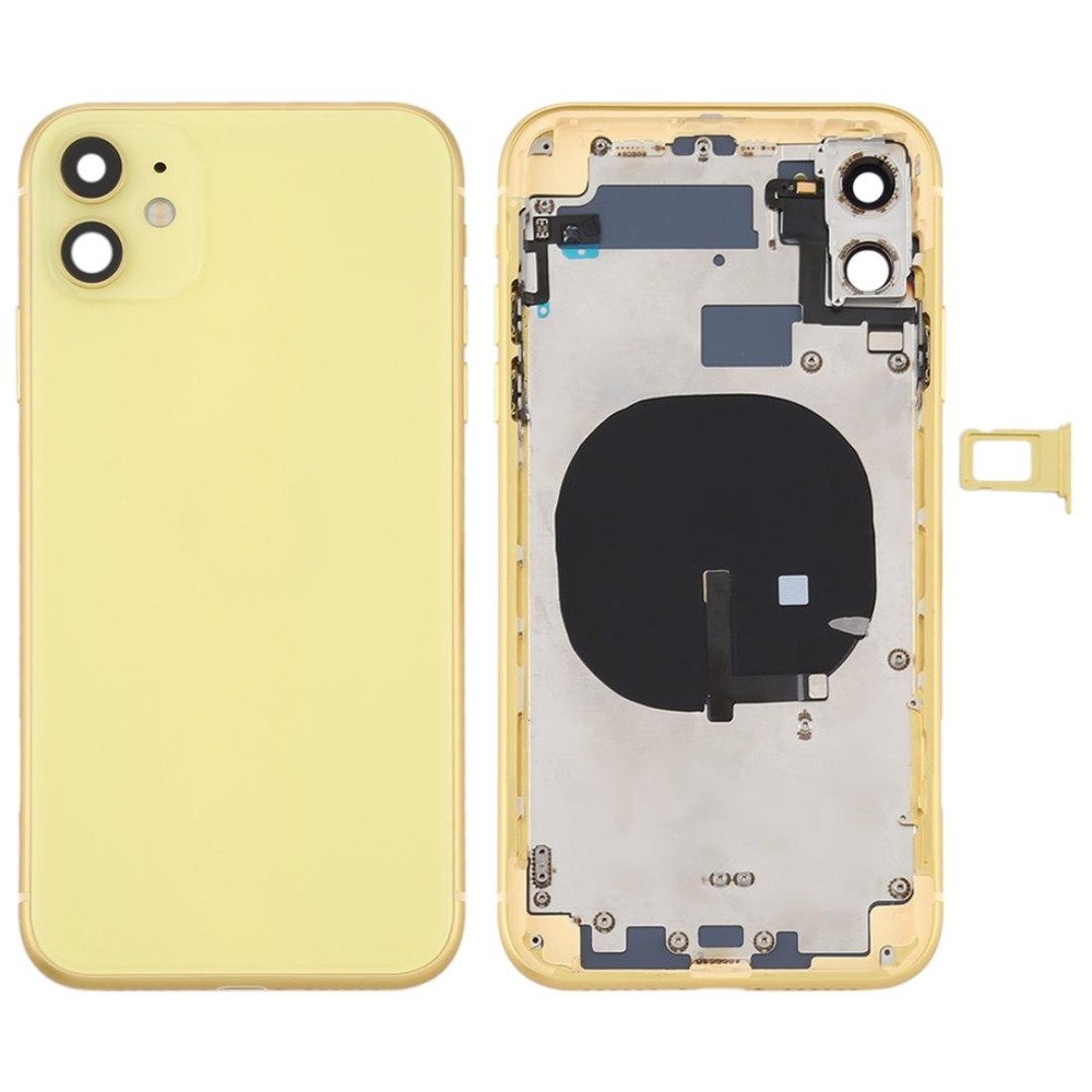 Battery Back Cover (with Side Keys & Card Tray & Power + Volume Flex Cable & Wireless Charging Module) for iPhone 11(Yellow)