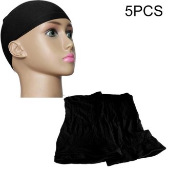 5pcs High Elastic Silk Socks Fake Hair Net Wig Liner Caps Snood Mesh, B(Black)