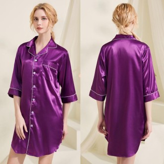 Summer Silk Pajamas Loungewear Loose Nightdress, Size:L(Dark Purple)