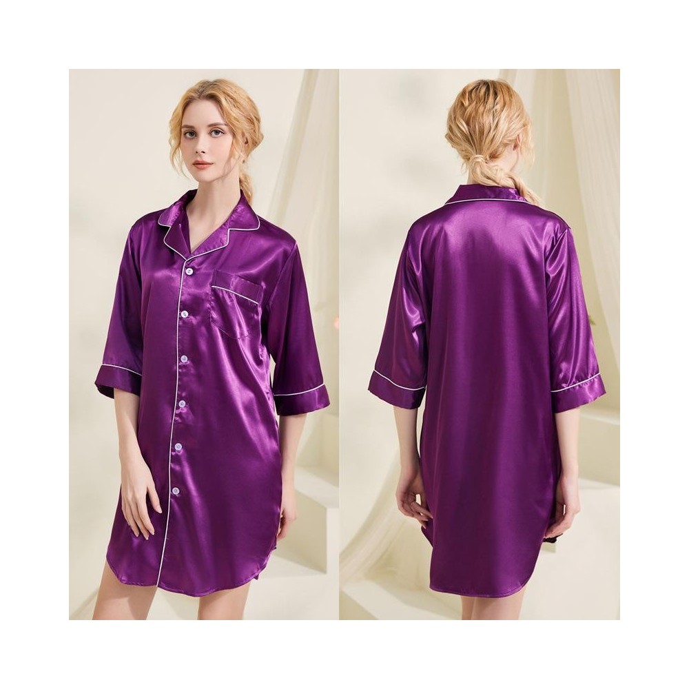 Summer Silk Pajamas Loungewear Loose Nightdress, Size:L(Dark Purple)