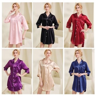 Summer Silk Pajamas Loungewear Loose Nightdress, Size:L(Dark Purple)