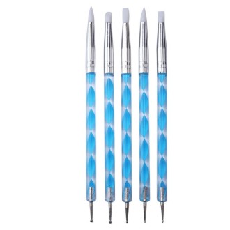 3 Pairs Nail Pen 5 Spiral Rod Silicone Pen Point Drill Pen Double Head Nail Pen Nail Tool(Blue)