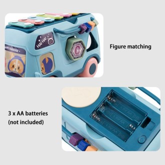 Children Multifunctional Bus Toy with Light Music Early Education Puzzle Toy(Blue)