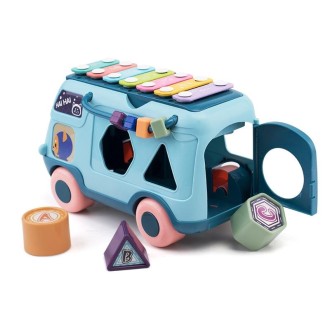 Children Multifunctional Bus Toy with Light Music Early Education Puzzle Toy(Blue)