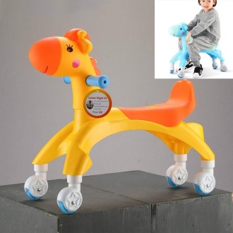 Cartoon Children Twister Car Walker with Music Flash Wheel(Yellow)